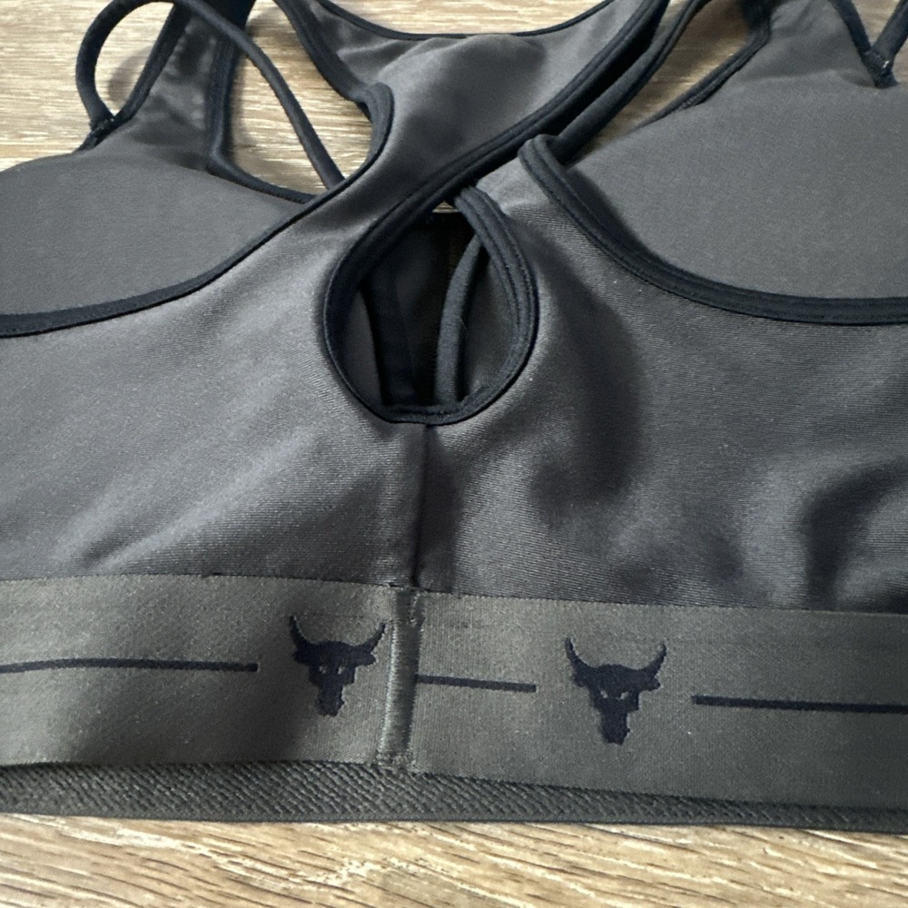 Under Armour Project Rock Sports Bra Black Logo Gym Training Womens L - Picture 5 of 6